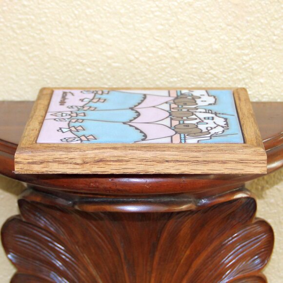 1986 Cleo Teissedre Tile Trivet of Three Navajo Women in Pink and Light Blue - Picture 8 of 9